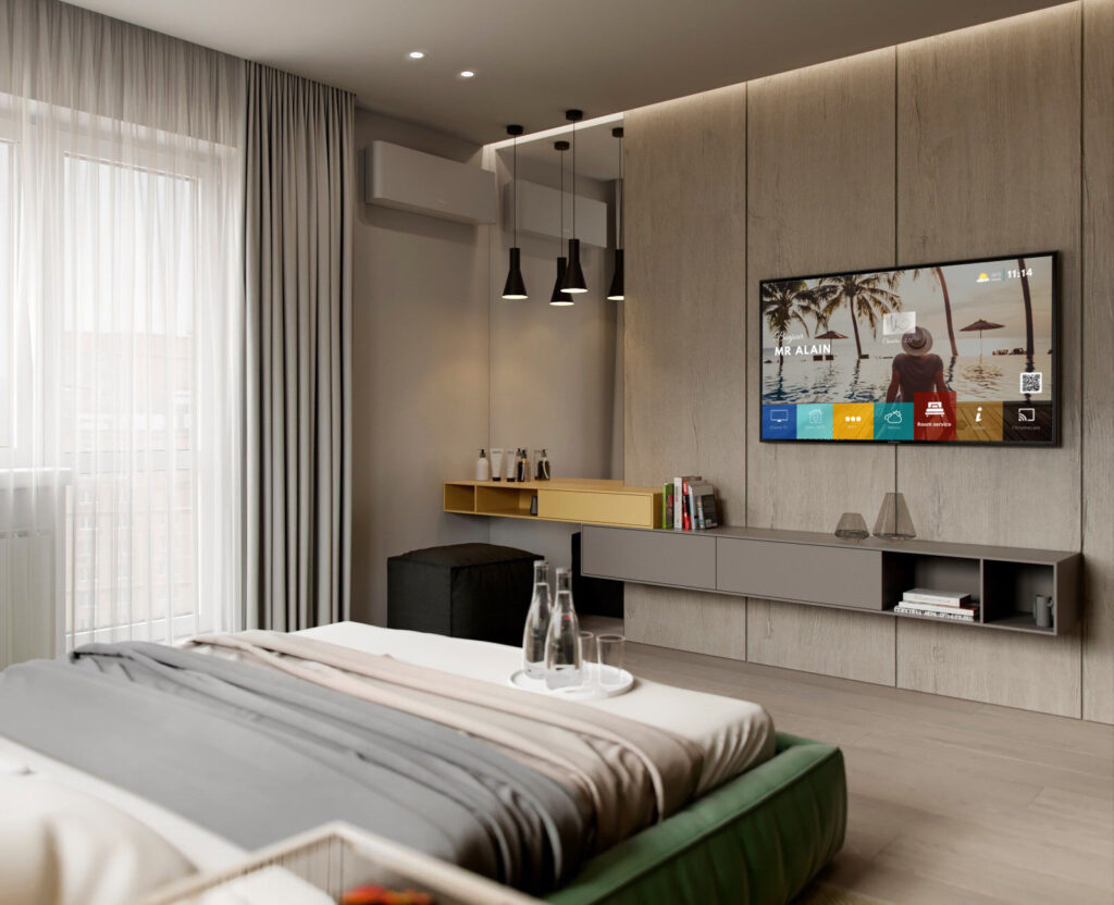 Chambre d'hôtel avec système d'IP TV et services connectés